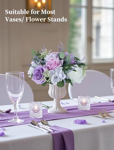 BLOSMON Purple Flowers Artificial for Decoration: 10 Pieces 9.5 Inch Fake Flower Ball Centerpieces for Wedding Tables - Lilac White Rose Lavender Fake Silk Kissing Floral Arrangements - color: Lilac Purple & White
