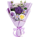 Omldggr Completed Crochet Flower Bouquet, Purple Handmane Knitted Bouquet, Rose Daisy Mix Crochet Bouquet Flowers for Mother's Day Graduation Birthday Wedding Valentine Day Gifts (with Card) - color: Purple-rose