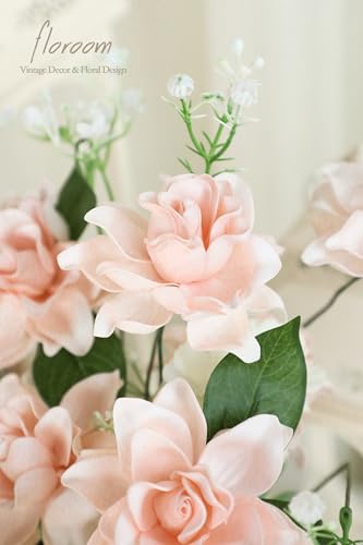 Floroom Artificial Gardenia Flowers 2.7" 25pcs Real Looking Blush Foam Fake Flowers with Stems for DIY Wedding Bouquets Pink Bridal Shower Centerpieces Floral Arrangements Party Tables Decorations - color: Blush