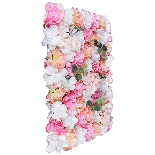 12 Pcs Artificial Flower Wall Panels 60x40cm Silk Hydrangea Wall Panel Flowers, Rose Wall Panel Artificial Flowers Wall Decor 3D Flower Wall Panel Silk Flowers - color: Champagne Powder + Eucalyptus