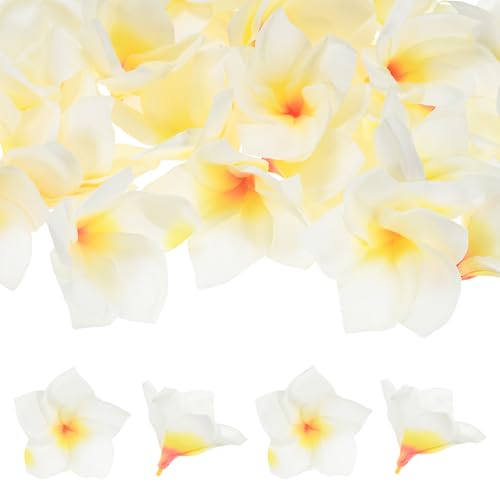 M METERXITY 10-Pack Artificial Plumeria Flowers, Fake Silk Heads Flower Hawaiian Plumeria Petal for DIY Crafts/Dress/Wedding/Party Decoration [White, 3.9"/ 10cm] - color: White