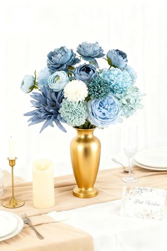 Blue Silk Flowers, Artificial Flower Combo Box Set with Stems for Bridal Wedding Bouquets, Table Centerpieces Decor, Floral Arrangement Home Decor - color: Blue