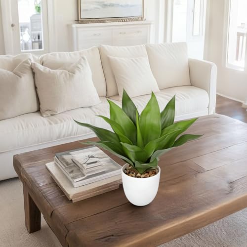 Fake Agave Plants 15.7 inch Large Artificial Plants in White Pot Faux Agave Plant Realistic Fake Plant for Home Decor Office Table Living Room Desk Bathroom Dining Centerpieces Balcony Indoor Decor - color: Agave -White