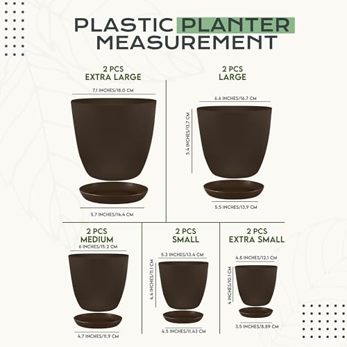 Utopia Home - Plant Pots Indoor with Drainage - 7/6.6/6/5.3/4.8 Inches Home Decor Flower Pots - Pack of 10 Plastic Planters for Indoor Plants, Cactus, Succulents Pot - Brown - color: Brown, size: Pack of 10