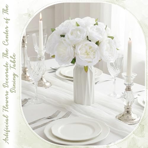 Suncalla 80 Pack Austin Rose Peonies, 3.94 Inch Artificial Flowers Heads Bulk with Stems Leaves for Arrangement Wedding Centerpiece Banquets Party Home Kitchen Decor DIY(White) - color: White