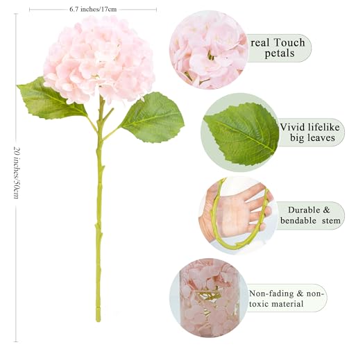 Jahe 4 Pcs Hydrangea Artificial Flowers, 20'' Tall Large Bloom Faux Hydrangea Flowers,Real Touch Fake Flowers, Bouquet Home Wedding Party Decor, DIY Floral Arrangement,Light Pink - color: Light Pink