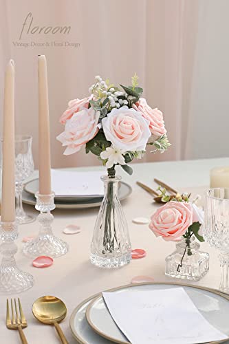 Floroom Artificial Flowers 50pcs Real Looking Blush Shades Foam Fake Roses with Stems for DIY Wedding Bouquets Bridal Shower Pink Centerpieces Floral Arrangements Party Tables Home Decorations - color: Blush Shades, size: 50Pcs