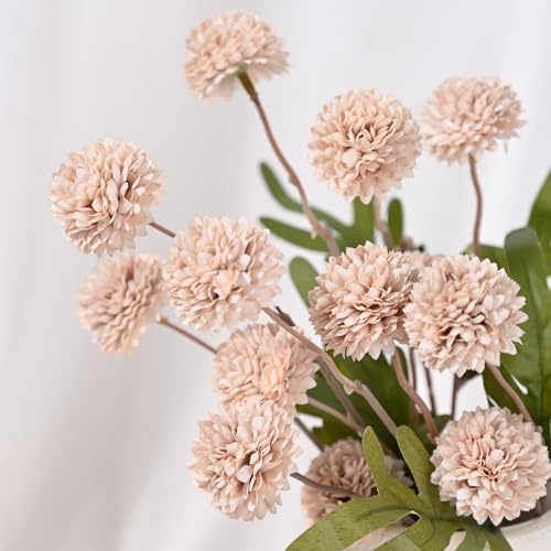Waipfaru 10pcs Fake Silk Pompon Mum Artificial Flowers, Bulk Faux Mini Chrysanthemums, for Centerpieces Wedding Fillers Champagne Arrangements Boho Decor, No vase, Beige - color: Beige
