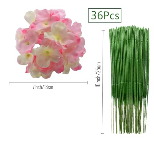 FagusHome Silk Hydrangea Heads 36 Pcs Artificial Flowers Heads and 3 Dozens Stems Fake Hydrangea Flowers with Stems for Home Wedding Decor (Pink White) - color: Pink White
