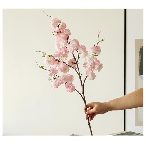 3Pcs Pink Artificial Cherry Blossom Branches - Silk Faux Peach Flowers Stems with Leaves Fake Plants Bouquet for Vase Home Wedding Outdoor Spring Garden Decoration (Light Pink) - color: Light Pink
