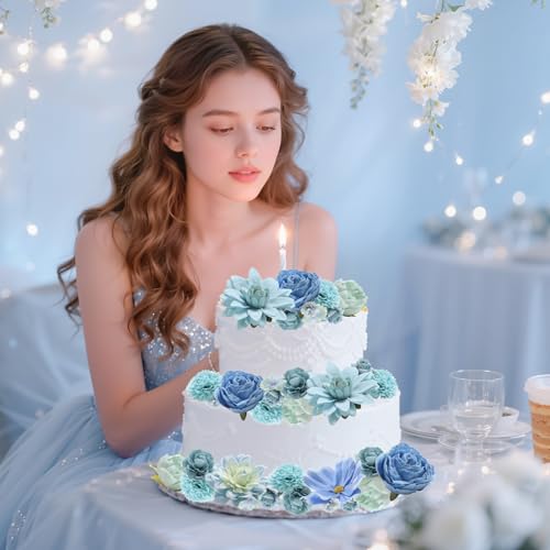 Fake Flowers Heads Bulk Blue Mini Artificial Silk Flower for Crafts, Small Artificial Daisy Roses Faux Flowers for Graduation Cap DIY Cake Wedding Party Home Garland Decoration - color: Blue