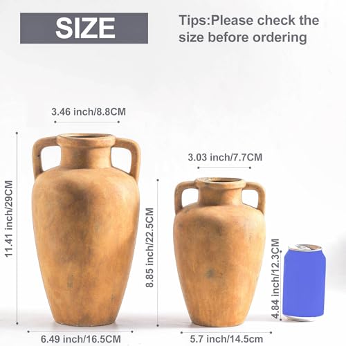 Large Ceramic Vase with 2 Handles, 11.41 inch Terracotta Rustic Farmhouse Vase for Home Decor, Wide Mouth, Living Room Shelf Decor, Enterway, Wedding, Table Decoration - color: 103-2-11.4in