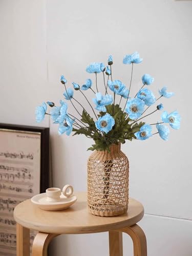 IPOPU Sky Blue Artificial Poppy 6pcs Light Blue Fake Poppies Baby Blue Silk Flowers for Baby Shower Centerpieces Bridal Shower Party Decorations (Sky Blue) - color: Sky Blue