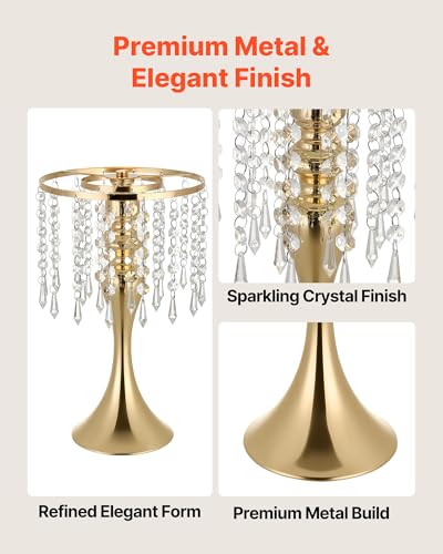 VEVOR 20 PCS Wedding Flower Vase, 13.4 in Tall Flower Table Centerpieces, Crystal Banquet Vases Easy Installation, Electroplated Finish, Versatile Arrangement Stand for Party Events Home Decor, Gold - size: 8.1 x 13.2 in