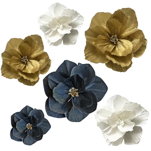 BRT Bearingshui Crepe Paper Flowers Decoration for Wall Total 9 Pcs, Artificial Flowers Backdrop for Wedding Decor Baby Bridal Shower Birthday Party, Gold White Black 3D Wall Flowers Decor - color: Gold Black White