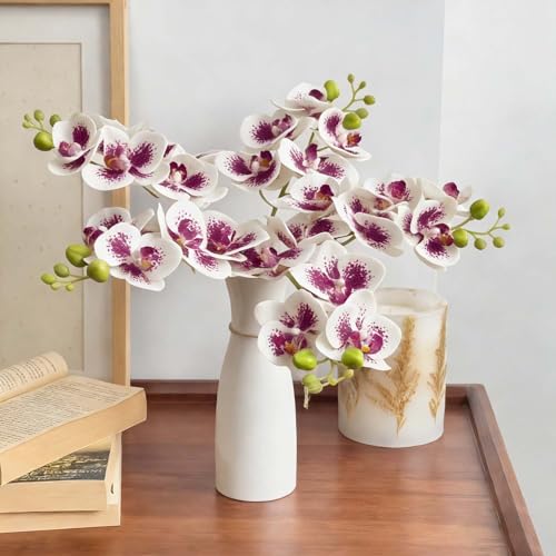 5 Artificial Orchid Flower Stems 18 Inches Real Touch Faux Phalaenopsis Flowers Fake Orchid Flowers Arrange for Wedding Bouquets Indoor Décor for Home Office (Spotted Pink) - color: Spotted Pink