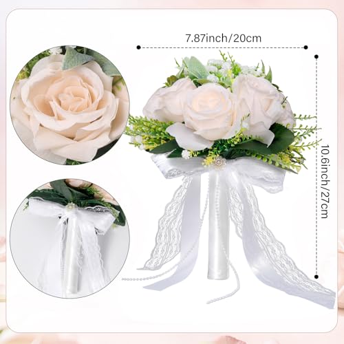 Faylapa Wedding Bouquets for Bride Bridesmaid, 7.87 Inch Champagne Artificial Roses Flowers for Wedding Valentine's Day Church Home Decoration - color: Champagne, size: 7.87 inch rose bouquet