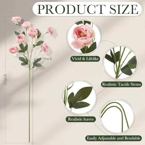6 Pcs 32" Large Bean Paste Artificial Peonies Stems Flowers, Real Look Faux Silk Peony Bouquet 42 Heads Total for Vase Filler, Farmhouse Rustic Neutral Home Decor, Wedding Centerpieces - color: Bean Paste