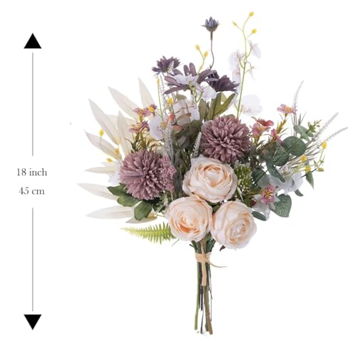 16-inch Artificial Fake Flowers Silk Table Arrangements Faux Plastic Floral Centerpieces for Home Kitchen with Roses, Dandelions, Chrysanthemum, Phalaenopsis, Eucalyptus, Sages, Orchids - color: Champagne