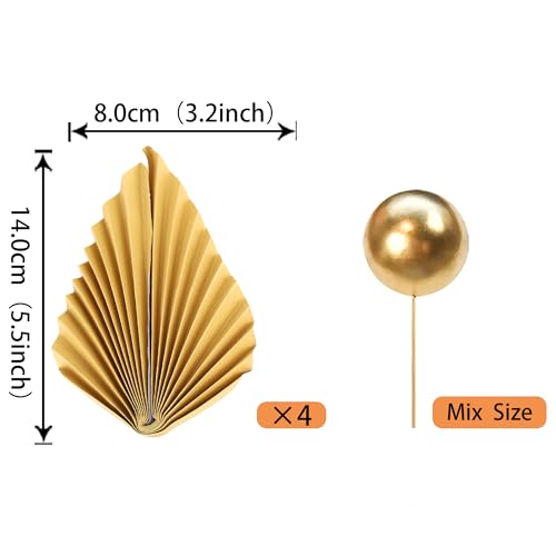 Rsstarxi 28 Pack Paper Palm Fan Cake Topper Balls Cake Topper Mini Balloon DIY Cake Insert Cake Decorations for Baby Shower Wedding Bridal Shower Birthday Party Decorations Gold - color: Gold