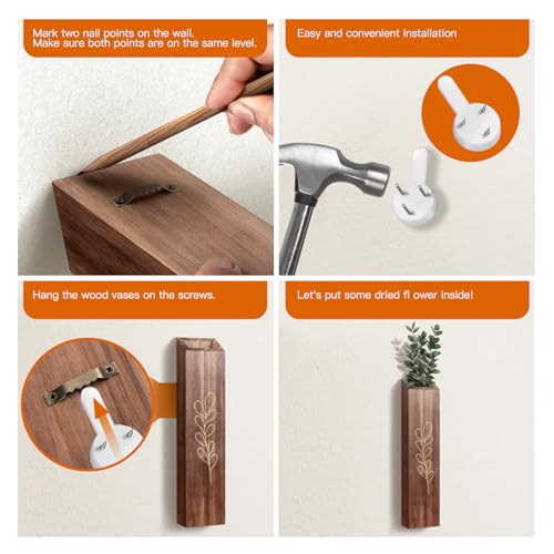 4 Pack Wood Indoor Wall Planter, Modern Boho Wall Decor for Living Room Bedroom, Farmhouse Pocket Vases for Dried Flowers and Faux Greenery Plants - Brown - color: Brown