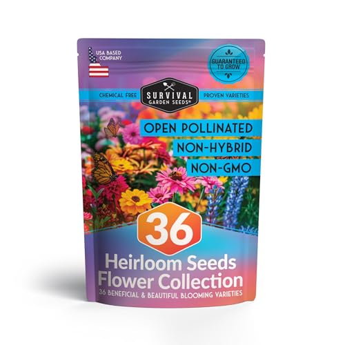 Flower Seeds Garden Kit - 36 Packs of Annual & Perennial Flowers for Planting – with Wildflowers for Pollinators, Bees, Butterflies | Heirloom Non-GMO Seed Starter Pack – Survival Garden Seeds