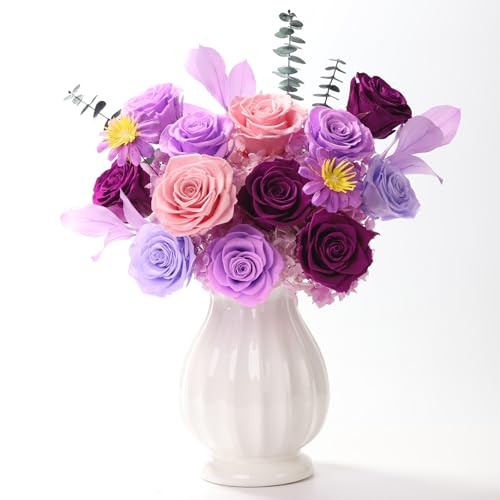 Lovenfold Flowers for Delivery Birthday Flowers Gift for Her,Preserved Flowers Bouquet 12 Roses Mixed Bouquet,Rose Gifts for Women Mom Grandma(Mixed 12 Lilac Roses) - color: Mixed colors 1205