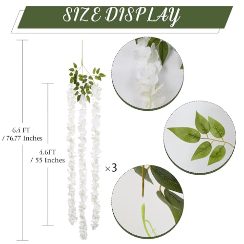 IPOPU Wisteria Hanging Flowers Garland 6.4FT Wisteria Garland Hanging Flowers for Decoration for Wedding Arch, Backdrop, Garden Party Decor, 3 PCS (Ivory) - color: Ivory