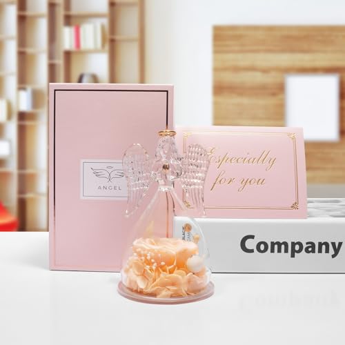 Miofula Gifts for Mom Birthday Gifts for Women, Preserved Flowers Rose in Glass Angel Figurines, Fresh Flowers for Delivery Anniversary Forever Real Roses Gifts for Mothers Grandma Her Wife Girlfriend - color: Champagne
