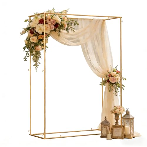 4.95 * 6.56 FT Backdrop Frame Stand, Wedding Decor Metal Arbor Flower Stand, Balloon Arch Backdrop, Golden - size: Double Rectangle