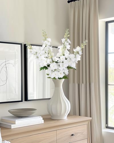 Real Touch White Flowers - 6PCS Delphinium Artificial 28.35" Long Stem for Tall Vase, Party, Wedding Centerpieces, Table Home Decor - color: Real Touch White
