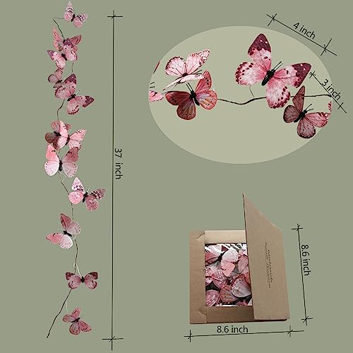 Artificial Butterfly Garland, Fake Butterfly Decorative Vines, DIY 3D Unique Butterfly Hanging Decor for Home Wall Easter Spring Flowers Party Wedding Arch Shopping (Old Pink) - color: Old Pink
