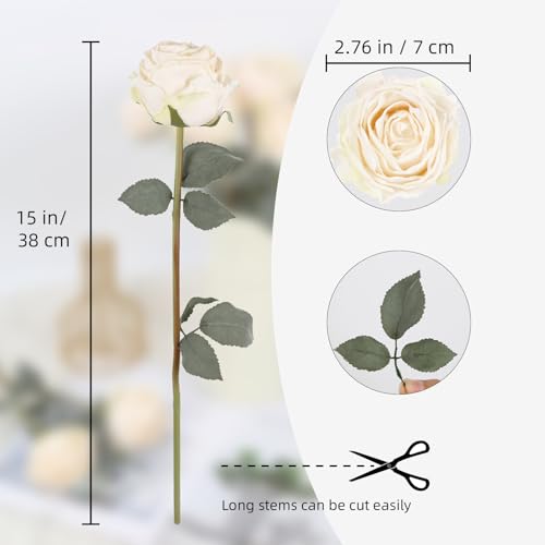 IPOPU 10PCS Vintage Roses Artificial Flowers White Fake Flower Bouquet Faux Roses with Stems for DIY Wedding Bouquet Bridal Shower Party Home Garden Decor(White) - color: White