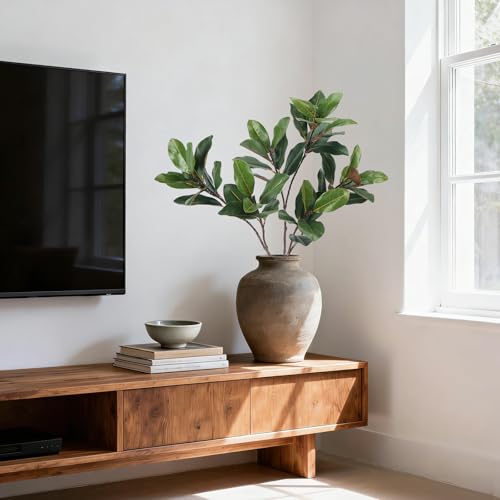 3 PCS 32" Faux Magnolia Stems Branches with 17 Leaves Artificial Greenery Long Stems Realistic Fake Banana Leaves Decorative Plants for Vase Kitchen Office Table Home Decor - color: 3pcs Magnolia Stems