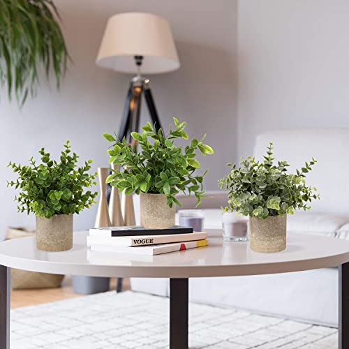 Briful Artificial Potted Plants Set of 3 Small Faux Plant Eucalyptus Mini Fake Plant Decor for Home Table Office Room Desk Bathroom Shelf Kitchen Rustic Farmhouse Mantel Decoration - color: 6-green