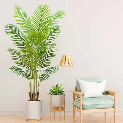 5FT Faux Palm Tree Indoor with White Pot, Realistic Leaves, 12 Trunks and Adjustable Branches, Tall Artificial Plant for Living Room Office Bedroom Aesthetic Decor - color: 5ft Palm Tree