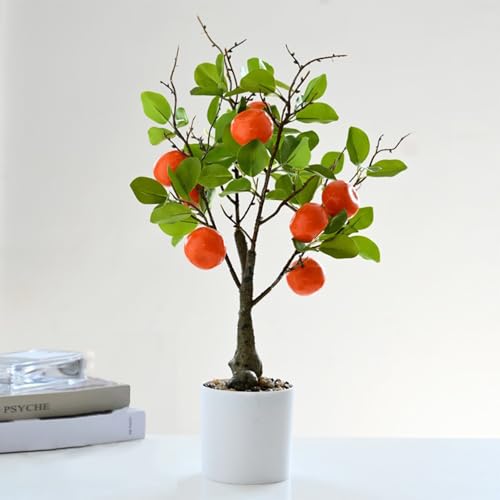 DULRLLY Artificial Lemon Tree Potted Plants 15.7 inch Lemon Greenery Fruit Bonsai Fake Lemon Tree for Lemon Decor Faux Lemon Plants for Kitchen Home Office Party Spring Summer Decoration(Orange) - color: Orange