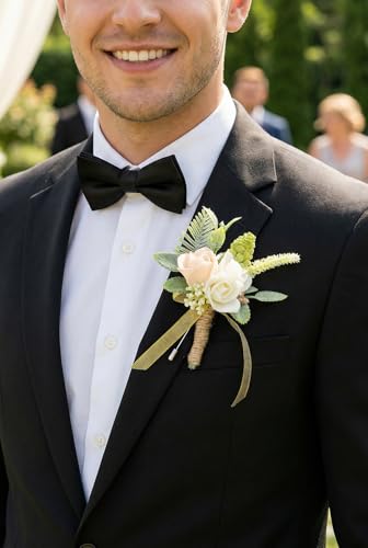 Champagne Gold Corsage and Boutonniere Set Wrist Corsage Wristlet for Prom Groom Flower Boutonniere for Men Wedding Party Homecoming Accessories Suit - color: Champagne Gold