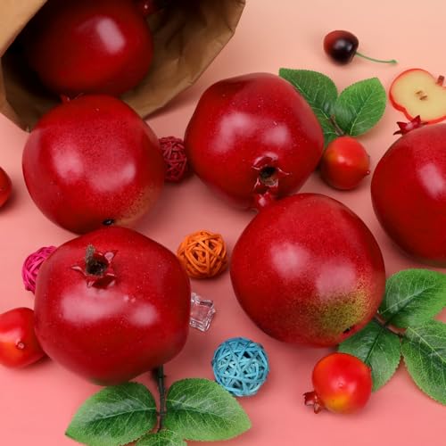 Gresorth 6pcs High Grade Fake Pomegranate Decoration Artificial Realistic Fruit Simulation for Home Party Holiday Christmas Display - color: L