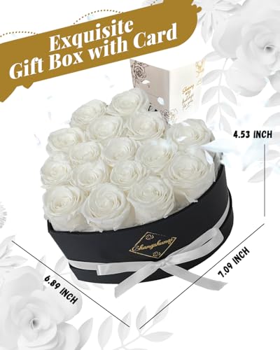 Changshunqi 16 Flowers Forever Preserved Roses in Box, Preserved Flowers Womens Birthday Gifts for Women Mothers White Rose Gift for Her Romantic Eternal Rose for Women Mom Friends - color: Pure White