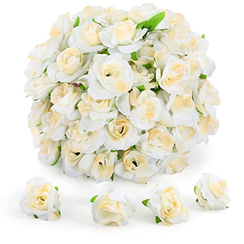Yinsun 50pcs Mini Roses Artificial Flowers Heads, 1.57” Real Touch Silk Fake Flowers for DIY Wedding Bridal Shower Baby Shower Party Decorations (Cream) - color: Cream, size: 1.57 Inch