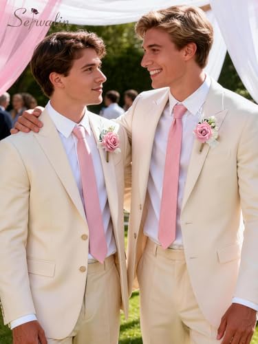 Serwalin 2 Pcs Pink Boutonniere for Men, Groom Groomsmen Best Man Guest Boutonnieres，Artificial Flowers Silk Rose for Wedding Prom Ceremony Anniversary Party Homecoming - color: Pink, size: Boutonniere 2pcs