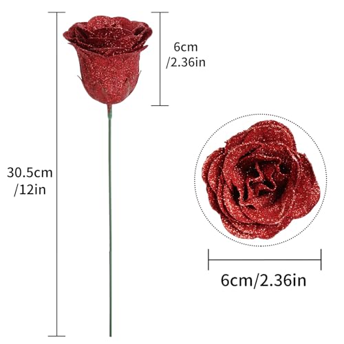 Artificial Roses, 30PCS Red Glitter Silk Roses for Wedding Bouquet, Party, Christmas, Home Decor - color: Red