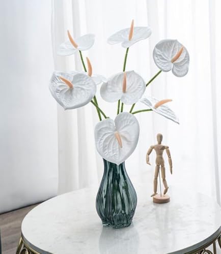 Corkwaw 8 Pcs 23-5/8 inch Artificial Anthurium Flowers Real Touch Fake Flower for Table Centerpieces Arrangement and Bridal Wedding Festival Decor Flower Arrangement (White) - color: White