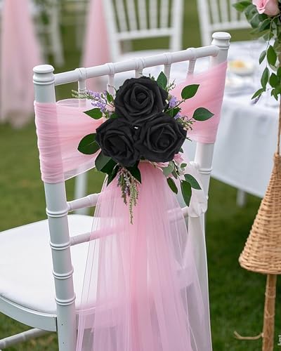 DuHouse 50Pcs Artificial Roses Flowers Fake Roses with Stems Real Touch Foam Flowers for DIY Wedding Bouquet Party Centerpiece Floral Arrangement Party Home Decor(Black) - color: Black, size: 50pcs