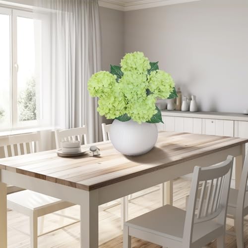 6PCS Premium Green Hydrangea Artificial Flowers Bouquets, Silk Hydrangea Flowers Heads with Stems, Fake Hydrangeas Flowers Arrangement, Faux Hydrangea Decor for Home Wedding Party Table Centerpieces - color: Green & Light Green