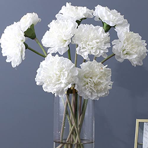 OUKEYI 18inch Artificial Flowers 10pcs Carnations Flowers Silk Hydrangea Bridal Wedding Bouquet for Home Garden Party Office Coffee House Decorations (White) - color: White