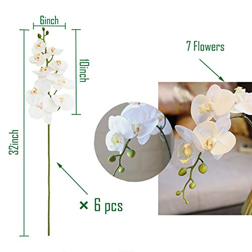 FagusHome 32" Artificial Phalaenopsis Flowers 6 Pcs Artificial Orchid Flowers Stem Plants for Home Décor (6Pcs) - color: White
