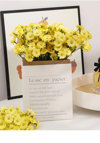 6 Stems Artificial Bouquet Decor Bundle Small Flowers Decorative Flower Set for Home Table Shelf Display, Yellow - color: Yellow