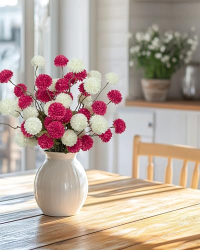 DuHouse 6pcs Artificial Flowers Faux Silk Pompon Mum,Silk Small Mini Chrysanthemum Ball with Stems for DIY Wedding Bouquets Centerpieces Vase Home Table Kitchen Decorations(Hot Pink) - color: Hot Pink, size: 6pcs